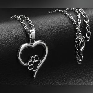 Silver Heart Paw Necklace